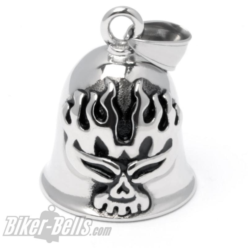 Skull Biker-Bell Stainless Steel with Flame Skull Motorcycle Lucky Bell Skull